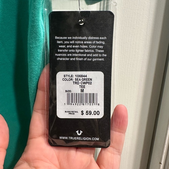 True Religion Medium Tshirt Turquoise Aqua Buddha with a Guitar Horseshoe Men’s - Picture 6 of 7